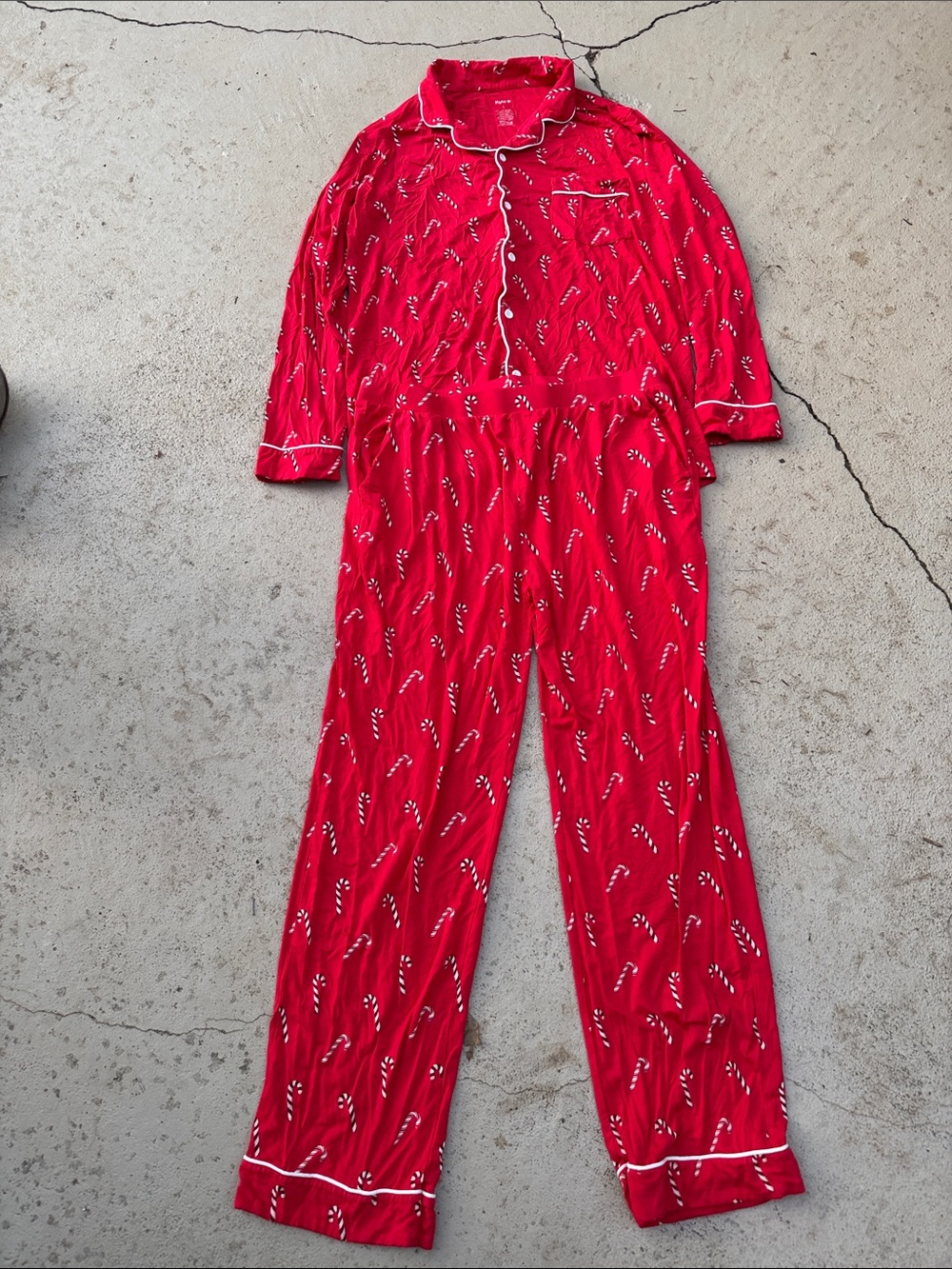 Kyte Red Candy Cane Print Women's Pajama Set with White Piping size Large